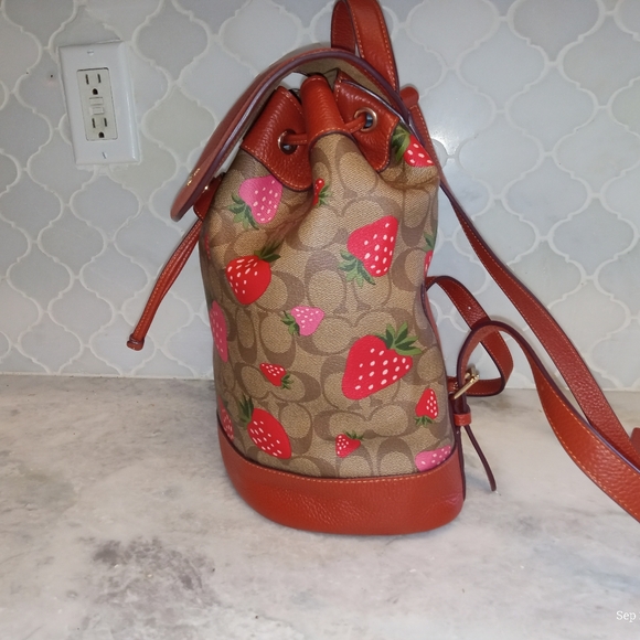 COPY - Coach Dempsey Drawstring Backpack in Signature Canvas with Wild strawber… - Picture 2 of 5